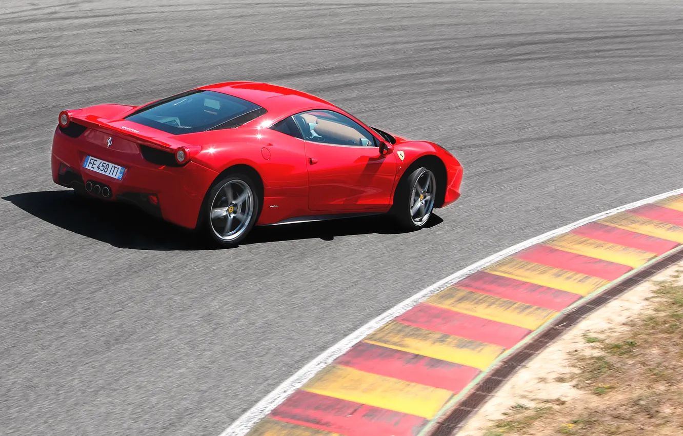 Фото обои Красный, Авто, Машина, Феррари, Поворот, Ferrari, Трасса, 458
