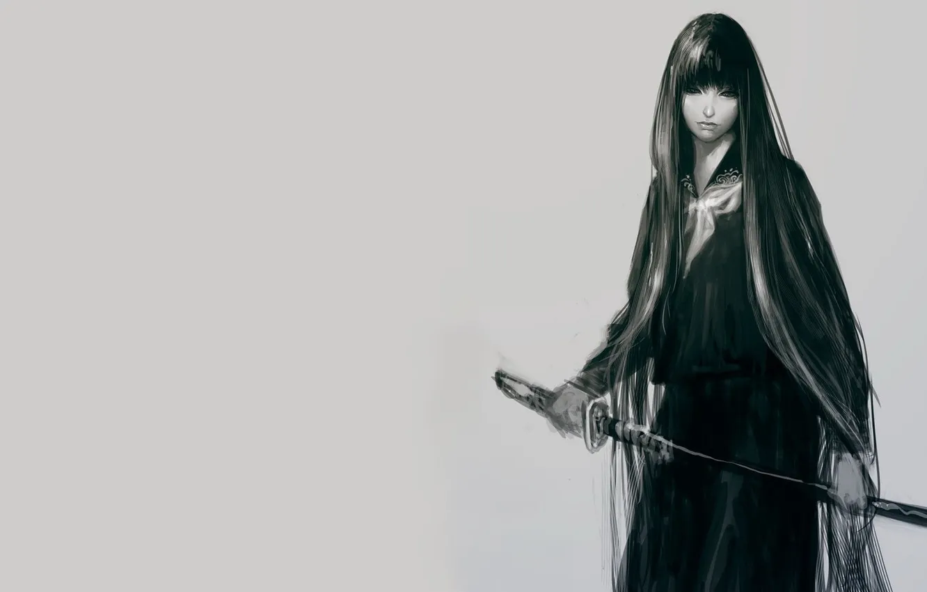 Фото обои девушка, волосы, воин, арт, мечь, .аниме, художник Masateru Ikeda