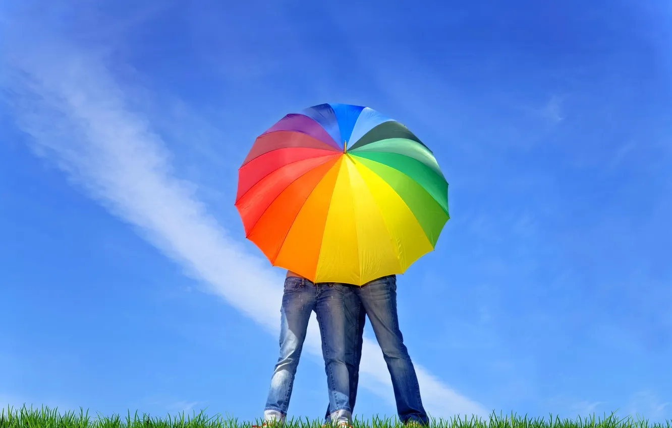Фото обои цвета, девушка, зонт, парень
