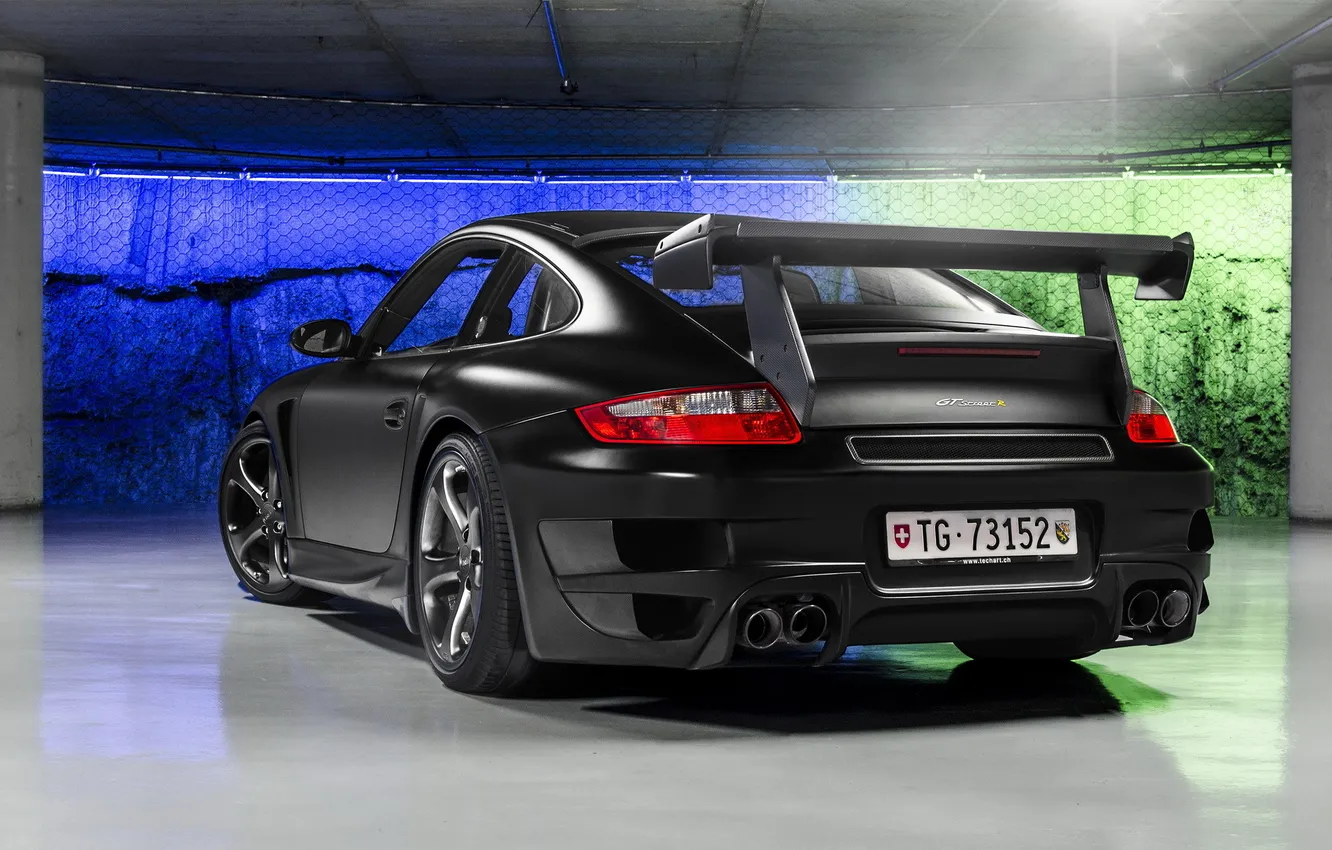 Фото обои черный, тюнинг, Porsche, суперкар, задок, Techart, Street R