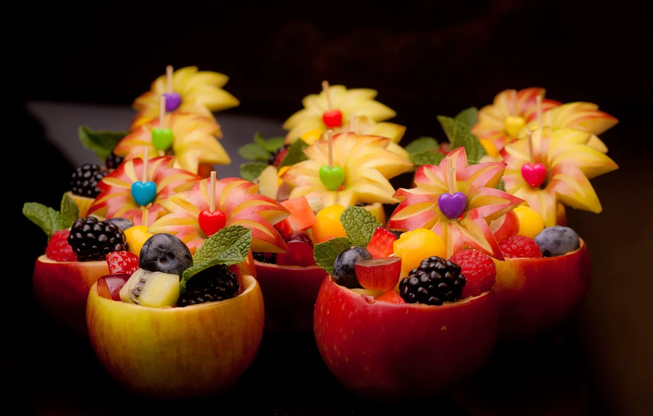 Фото обои ягоды, яблоки, еда, фрукты, десерт