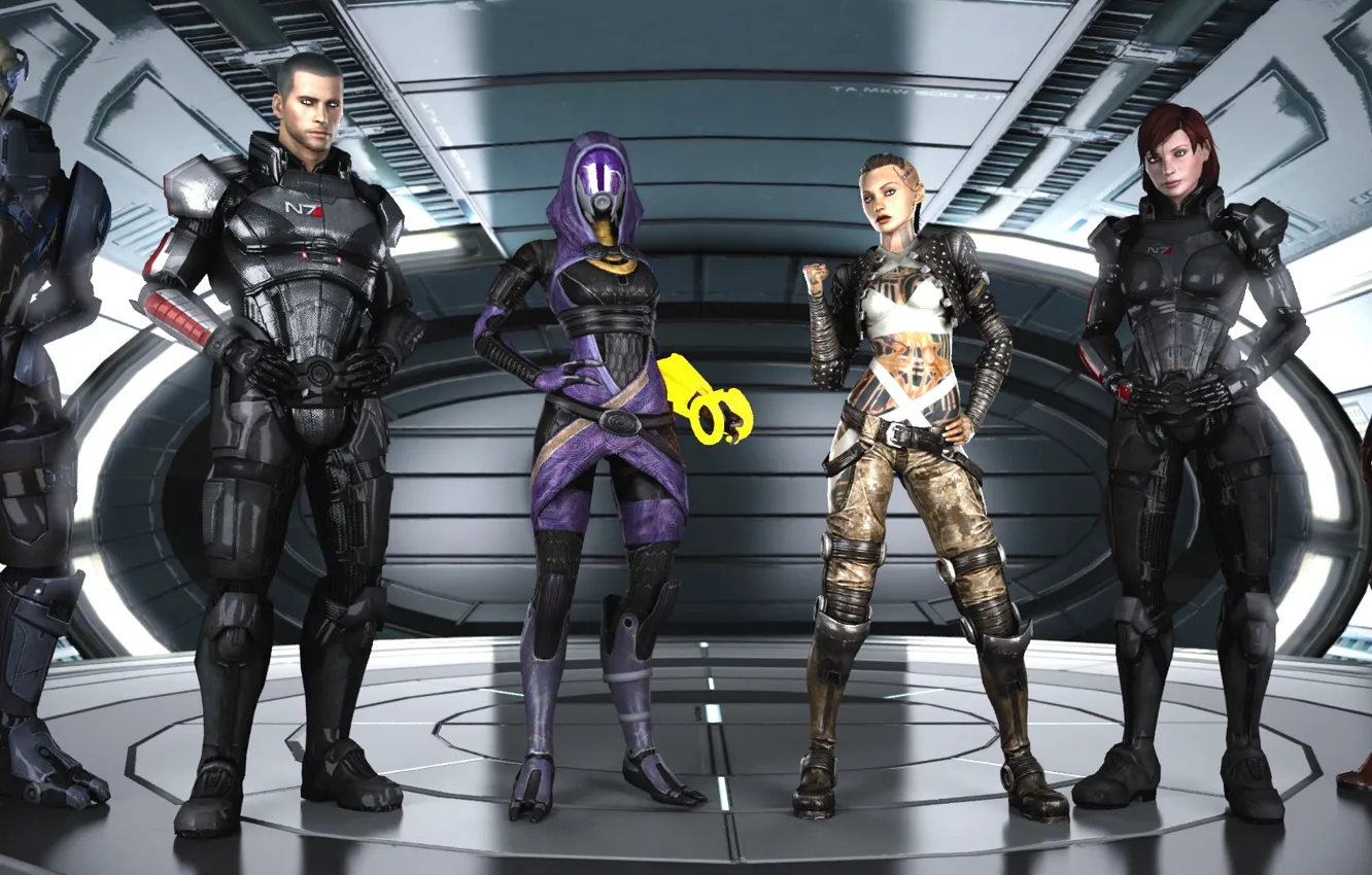 Фото обои mass effect, shepard, jack, garrus vakarian, samara, tali, asari, subject zero