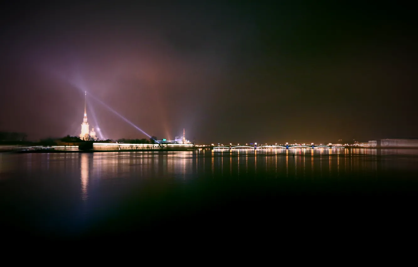 Фото обои город, lights, огни, Санкт-Петербург, Нева, Neva, Петропавловская крепость St.petersburg