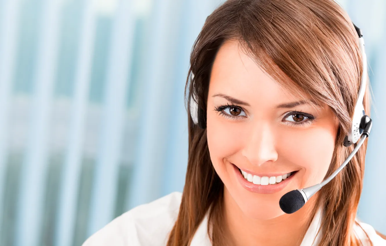 Фото обои woman, microphones, telephone operator