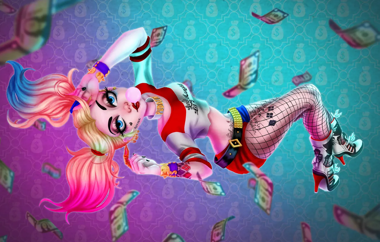 Фото обои полет, Харли Квинн, Harley Quinn, вверх тормашками, Upside Down, перевернутая, марвел комикс