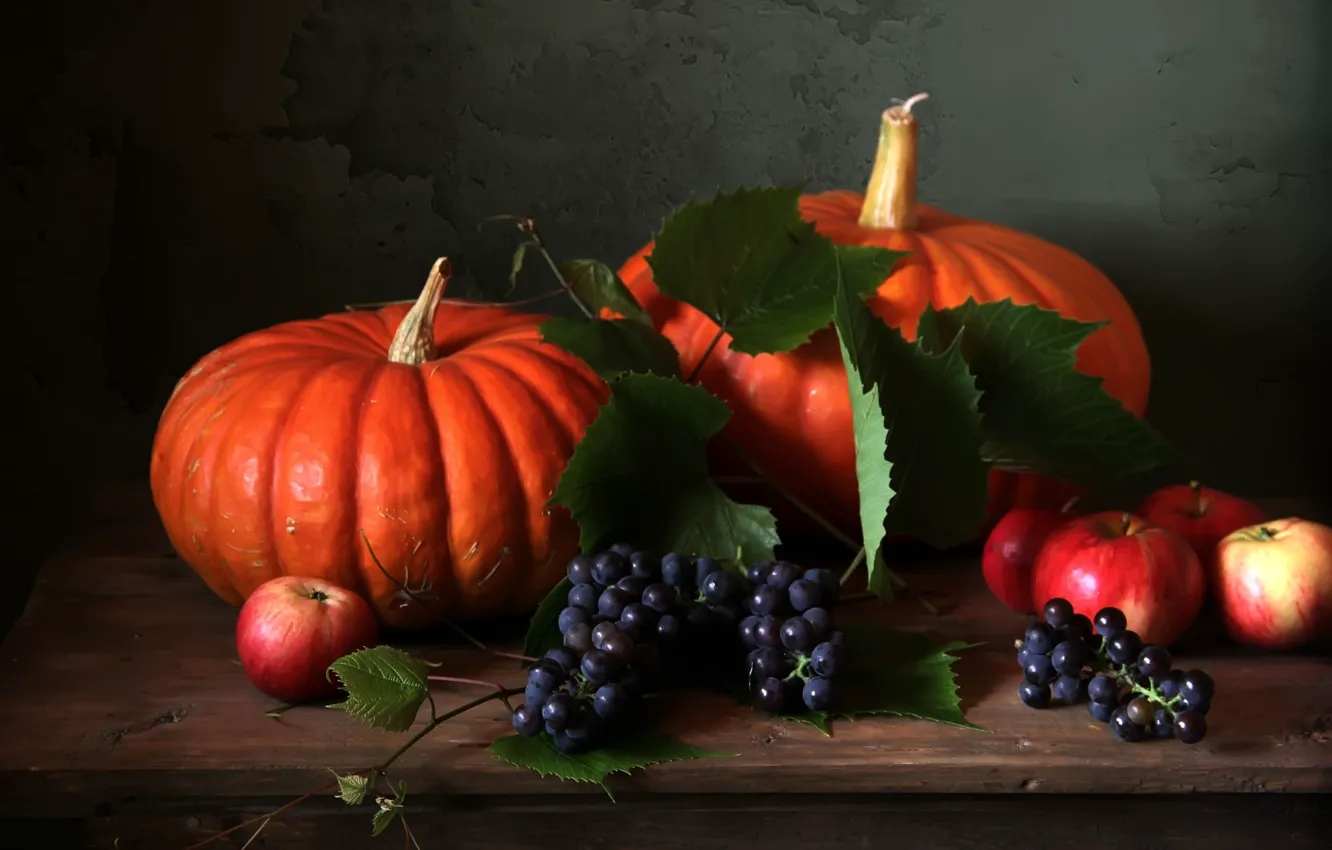 Фото обои nature, life, autumn, grapes, fruits, pumpkin, apples, vegetable