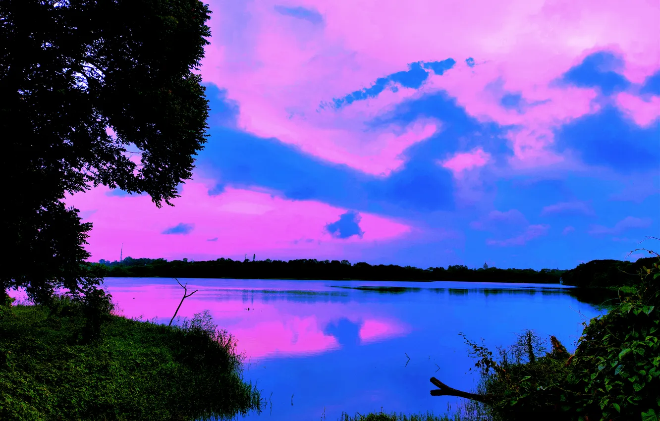 Фото обои Clouds, Sky, Sun, Water, Sunrise, Dawn, Morning, Lake