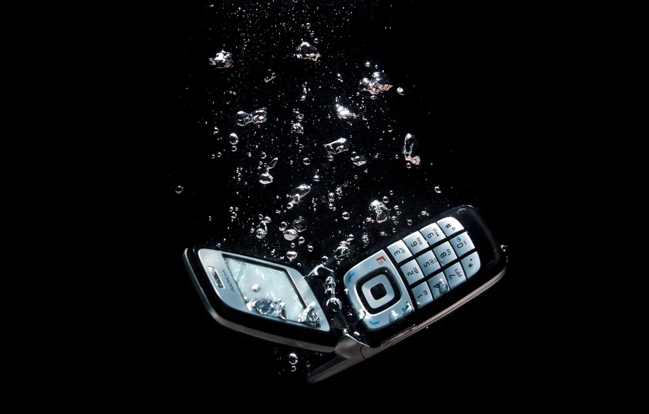 Фото обои вода, пузыри, фон, телефон, тёмный, Nokia, раскладушка