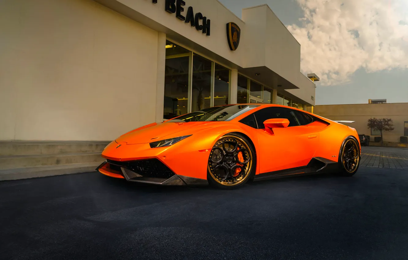 Фото обои Lamborghini, Orange, Front, Color, Supercar, Wheels, ADV.1, Huracan