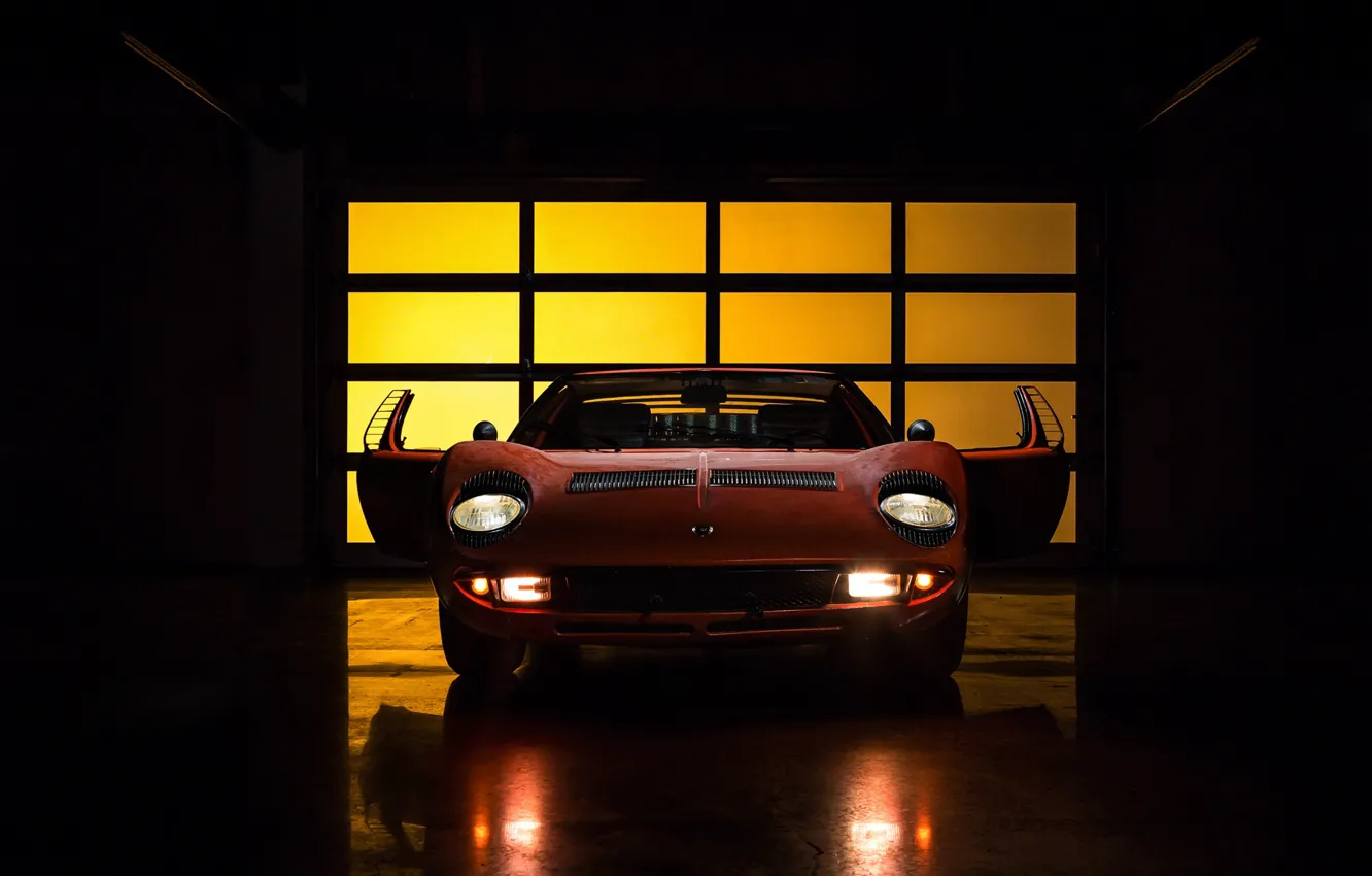 Фото обои Авто, Lamborghini, Машина, Свет, 1971, Фары, Автомобиль, Supercar