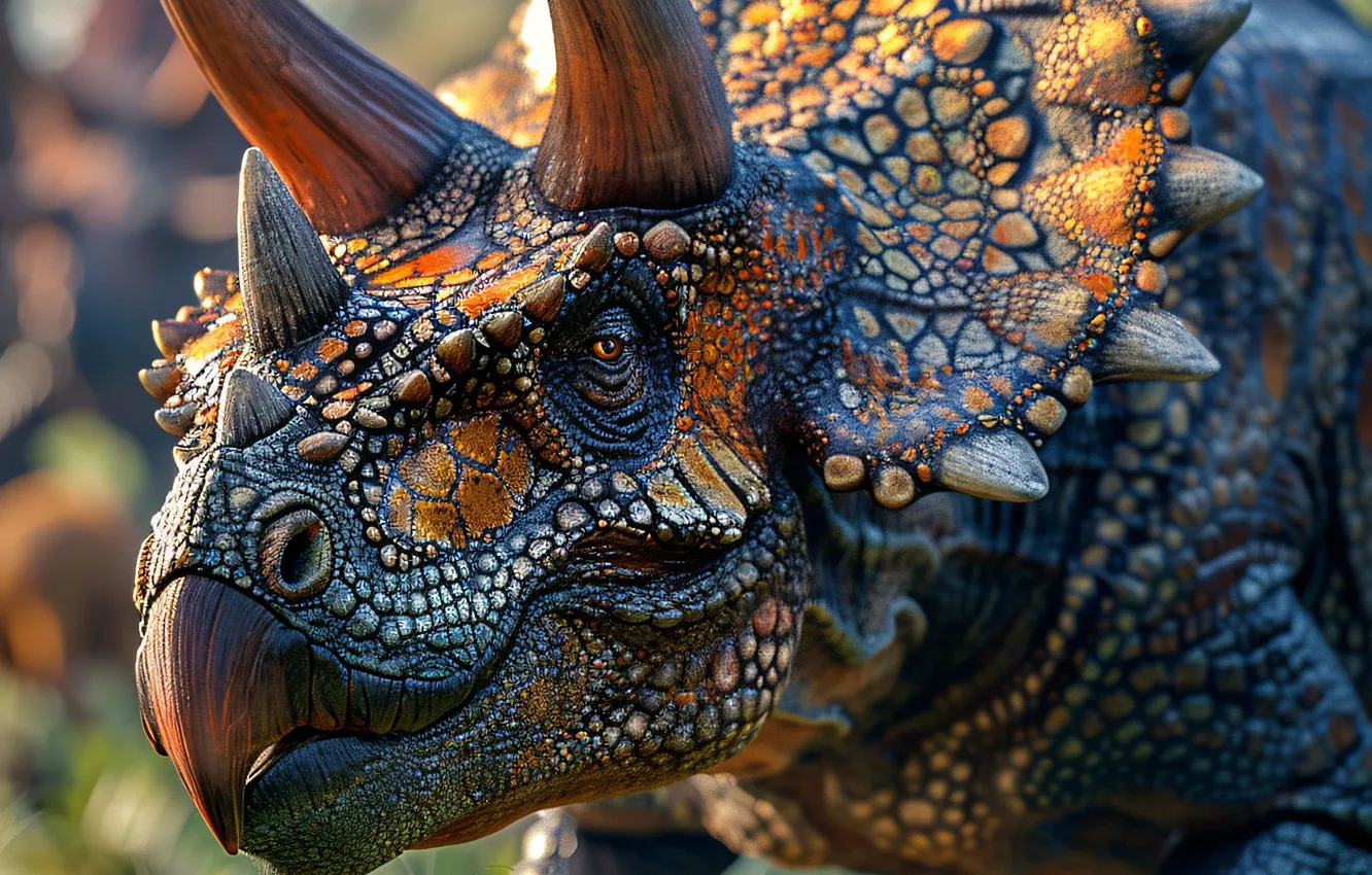 Фото обои Морда, Динозавр, Рога, Triceratops, Животное, Цифровое искусство, Трицератопс, Древние животные