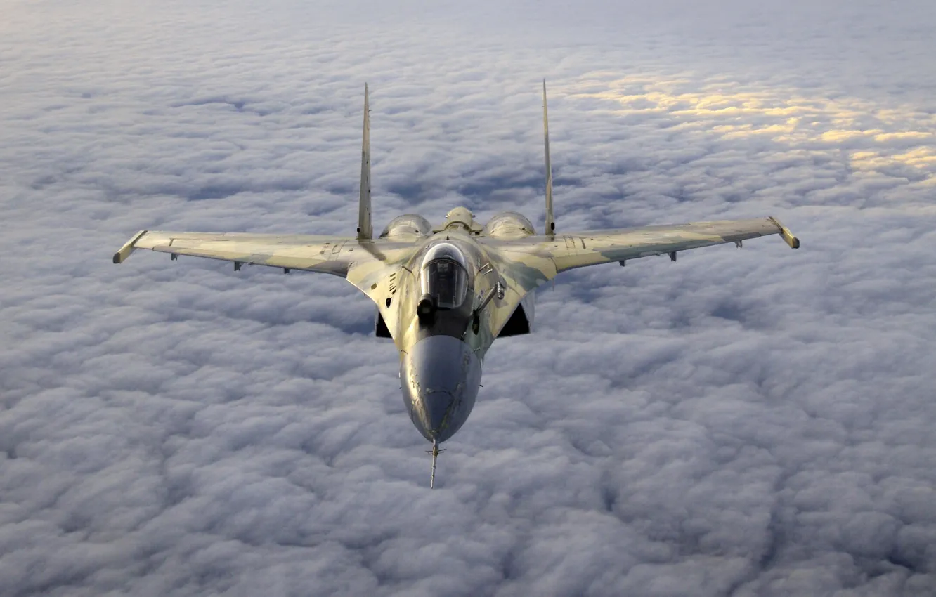 Фото обои истребитель, Су-35, над, облаками