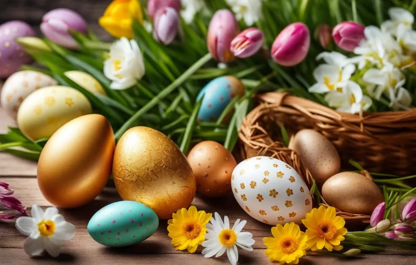 Фото обои цветы, яйца, весна, colorful, Пасха, happy, flowers, spring