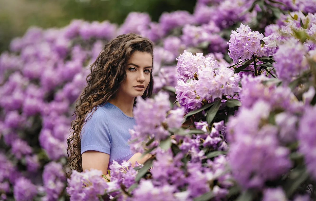 Фото обои взгляд, девушка, цветы, волосы, Janis Balcuns