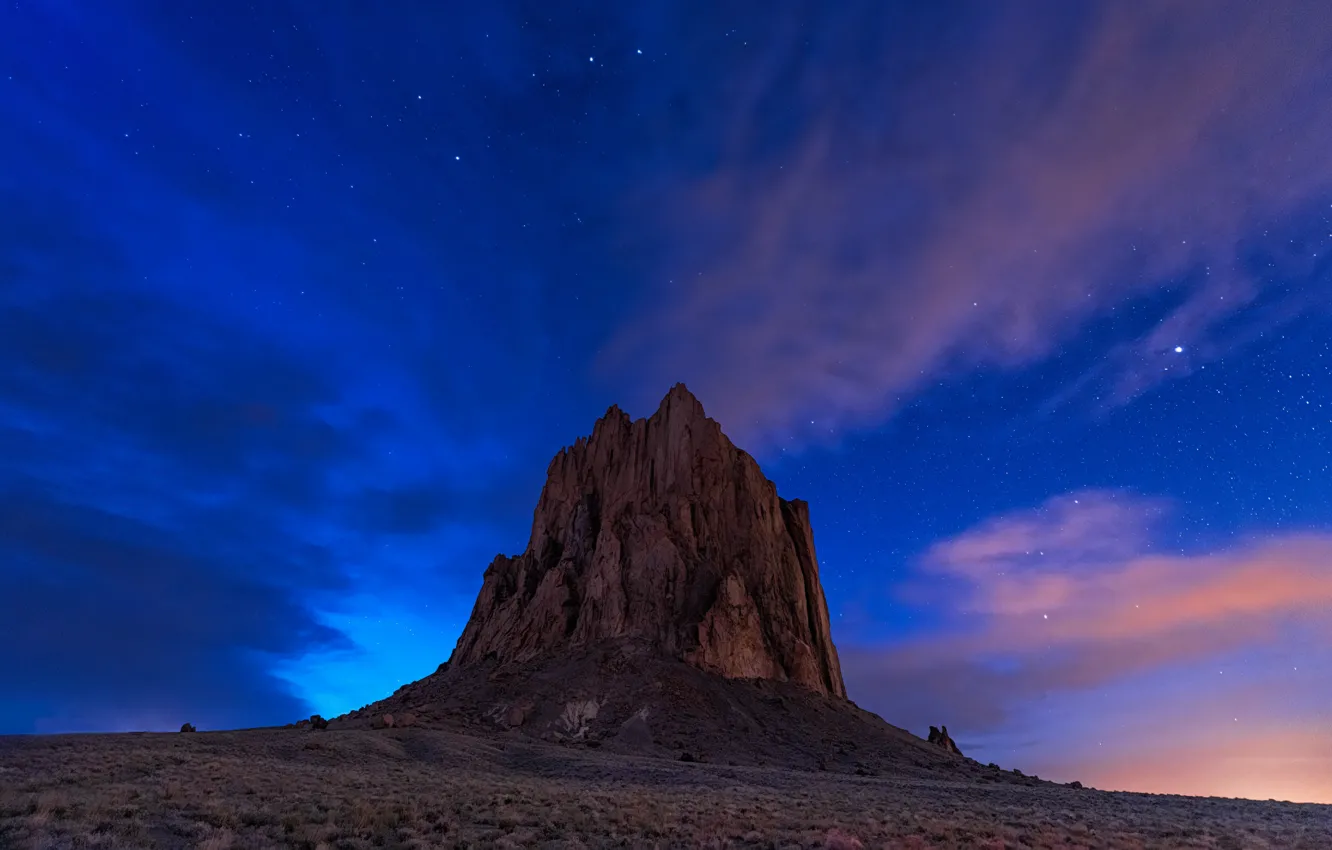 Фото обои ночь, скалы, США, Нью-Мексико, Шип Рок, Shiprock Rock Formation