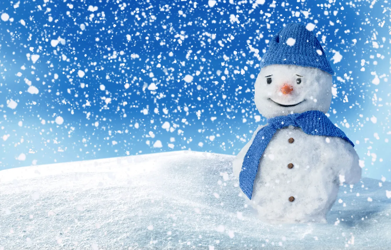 Фото обои зима, снег, снеговик, happy, smile, winter, snow, snowman