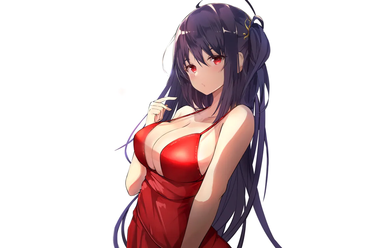 Фото обои girl, sexy, boobs, anime, red eyes, pretty, babe, cute