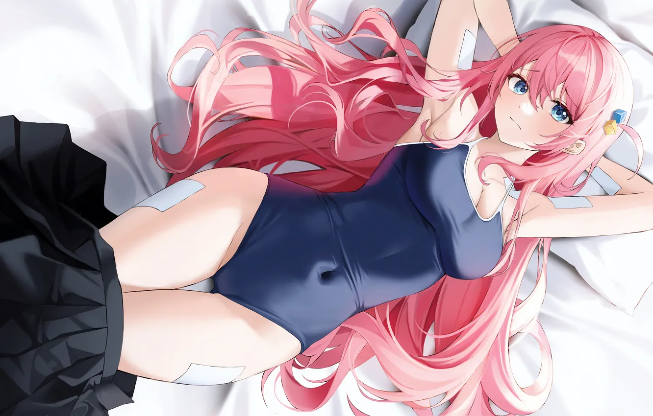 Фото обои girl, sexy, cleavage, pink hair, long hair, boobs, sexy girl, anime