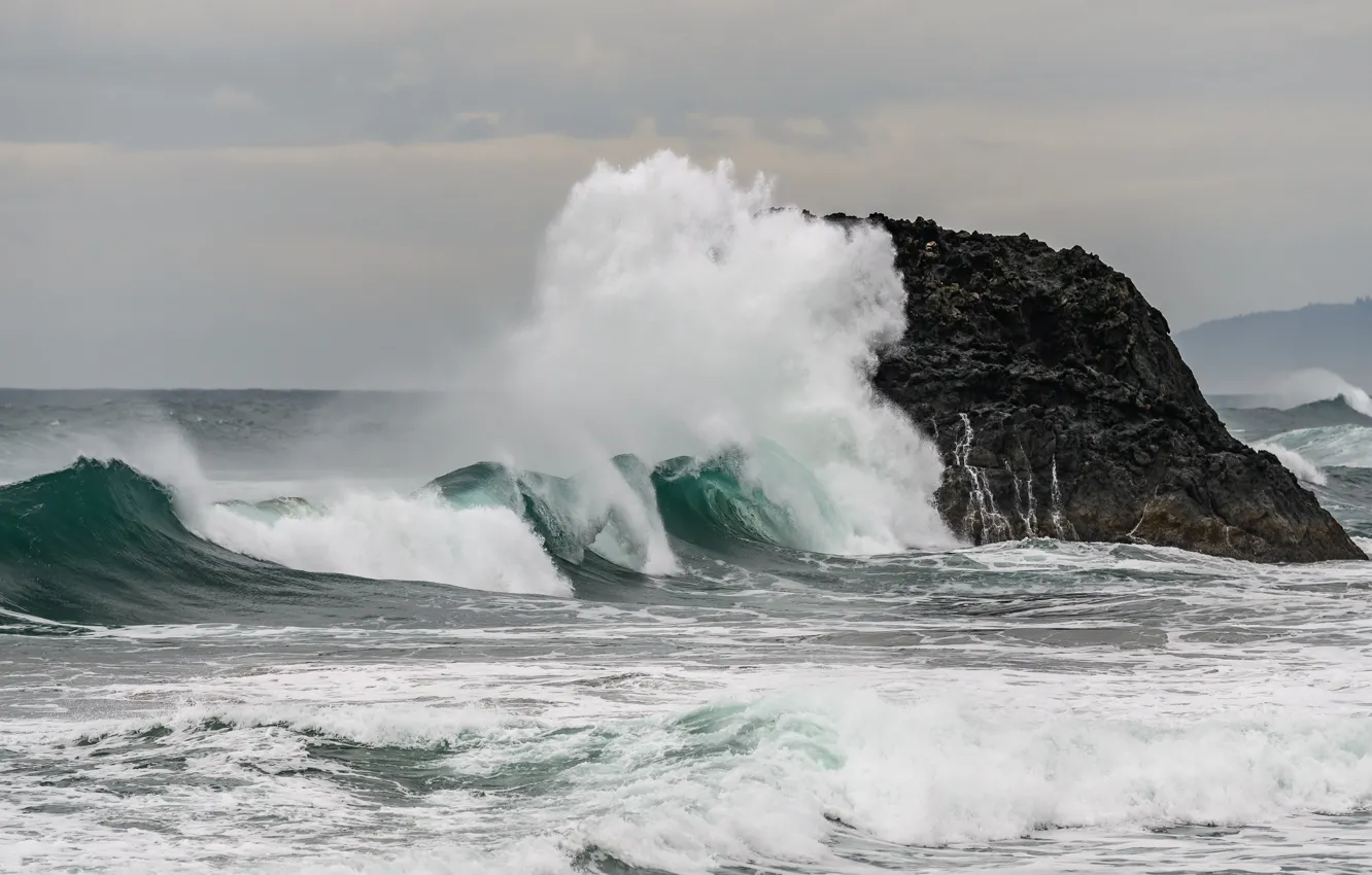 Фото обои море, волны, шторм, скалы