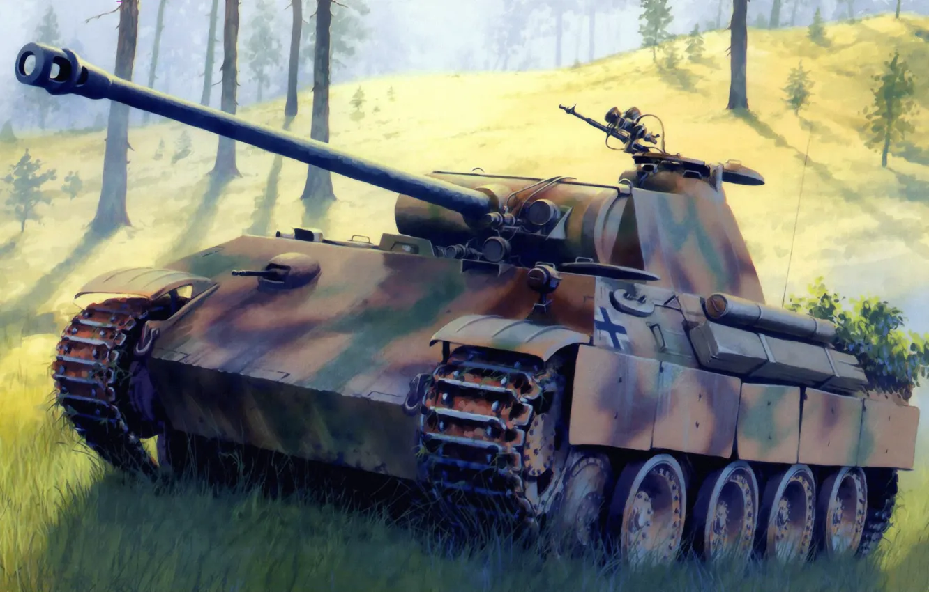 Фото обои war, art, painting, Panzerkampfwagen V Panther, tank, ww2, german panzer