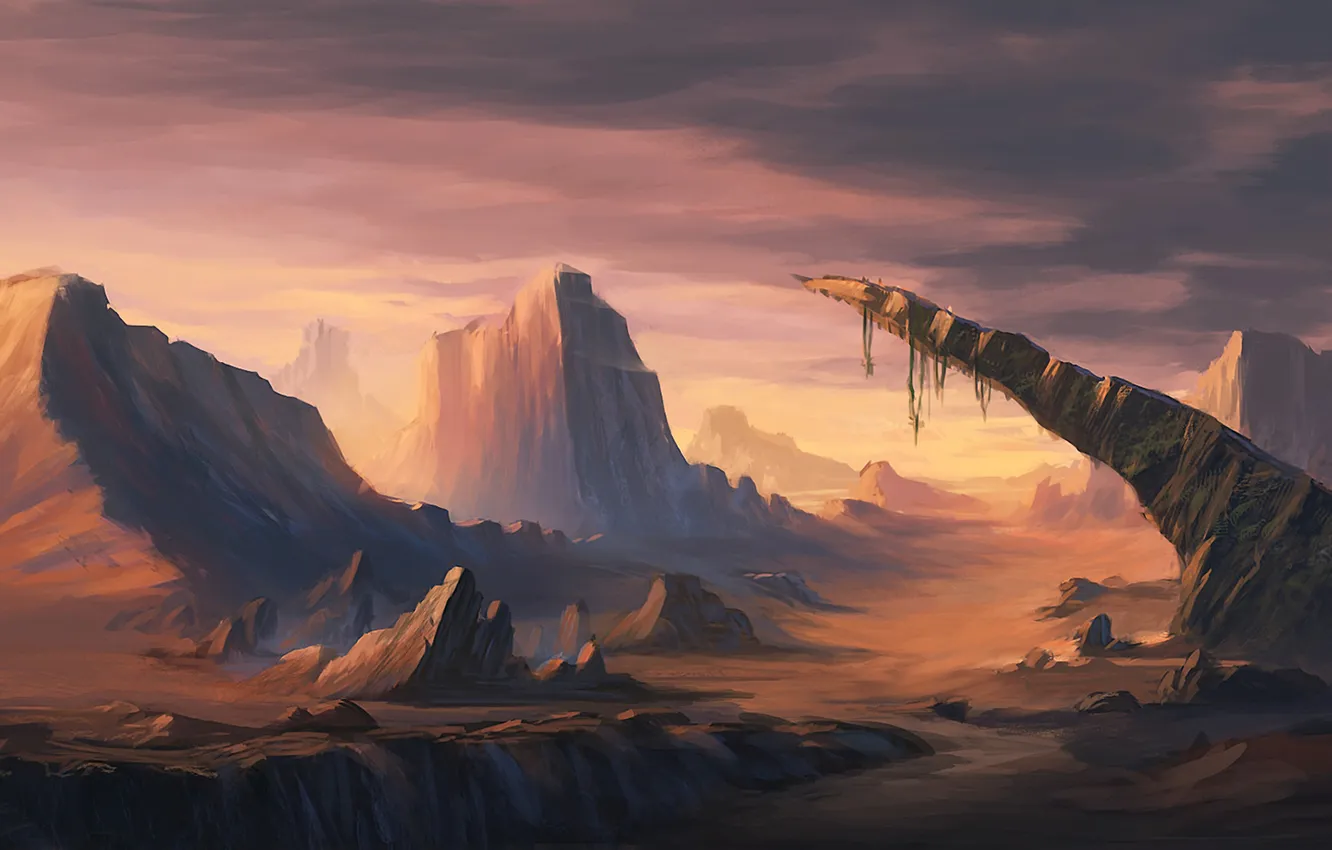 Фото обои пейзаж, закат, камни, скалы, арт