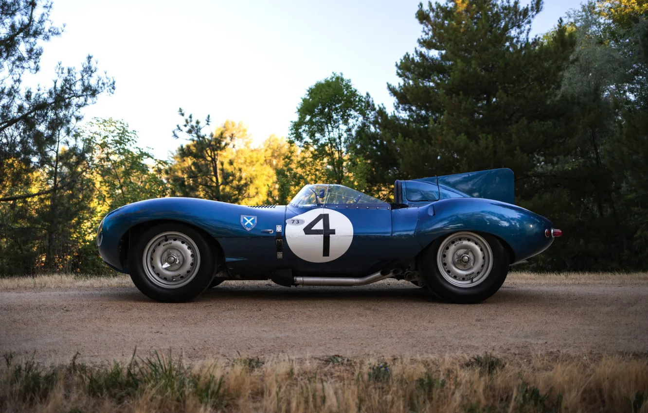 Фото обои номер, вид сбоку, гоночный автомобиль, Jaguar D-Type
