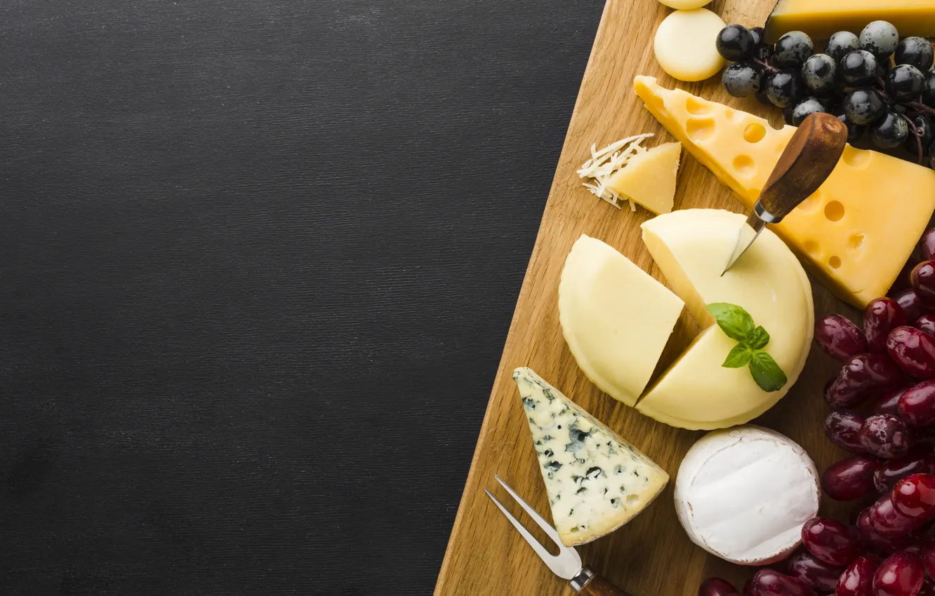 Фото обои сыр, виноград, нож