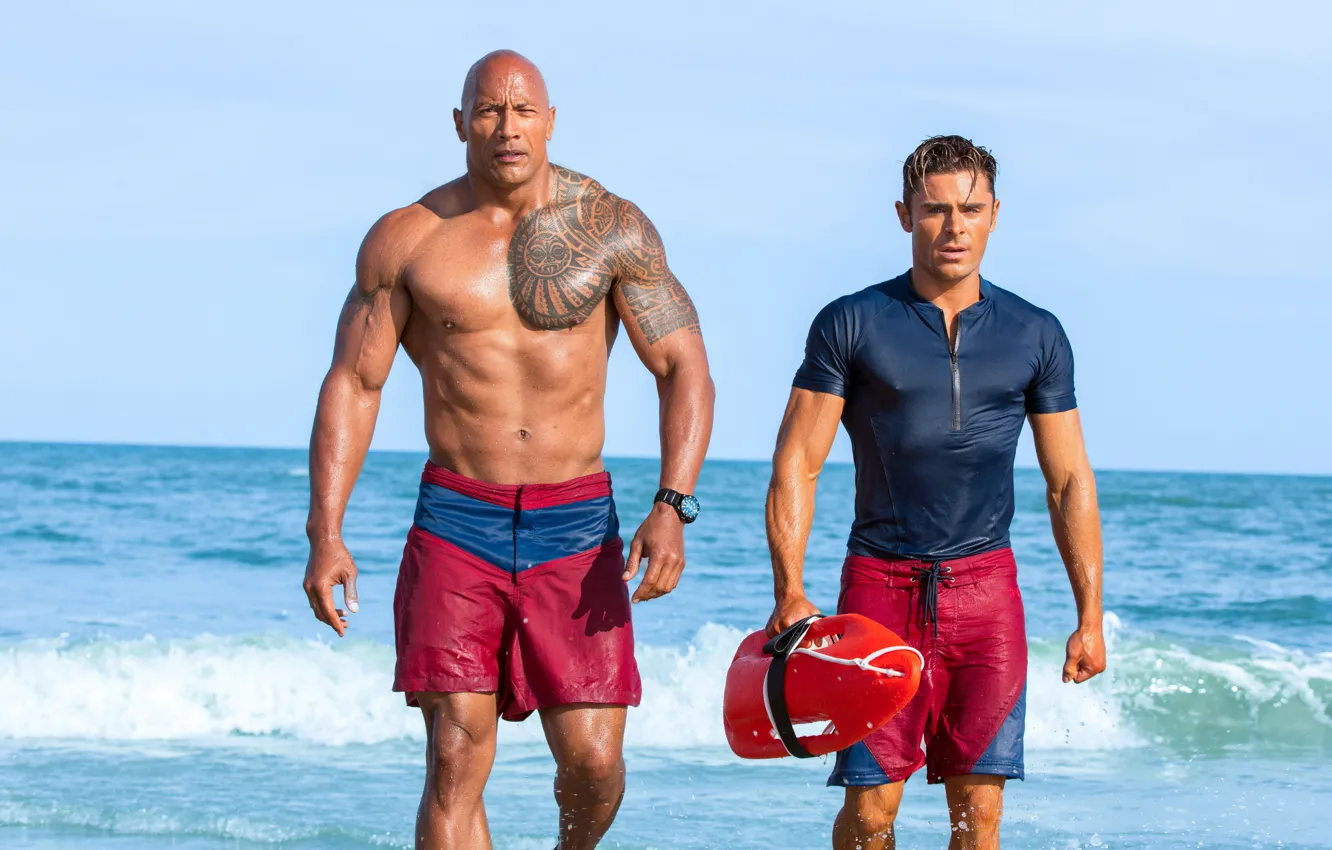 Фото обои cinema, movie, Dwayne Johnson, Zac Efron, film, Baywatch, Mitch Buchannon, Matt Brody