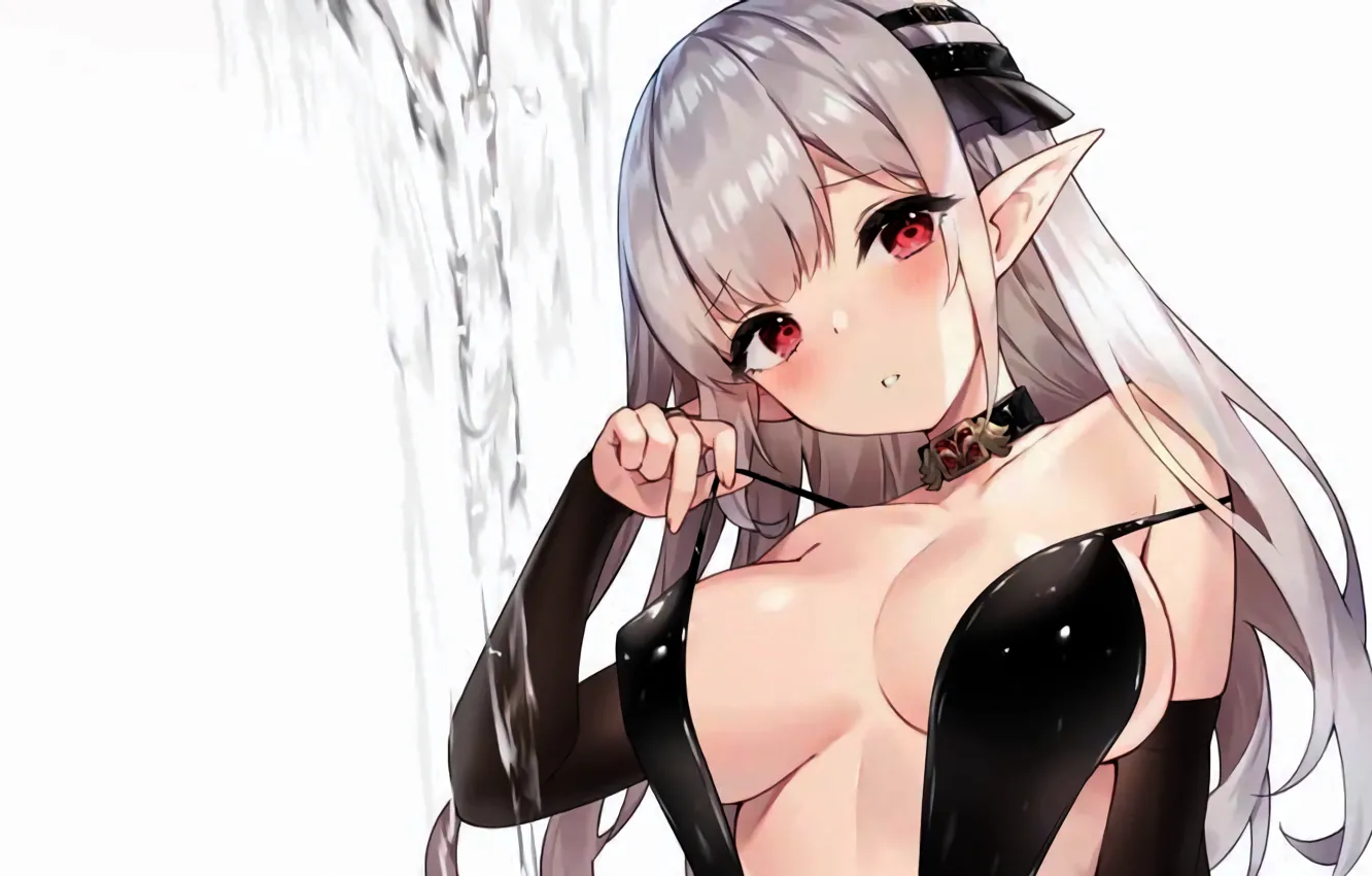 Фото обои girl, sexy, cleavage, blouse, long hair, boobs, anime, beautiful