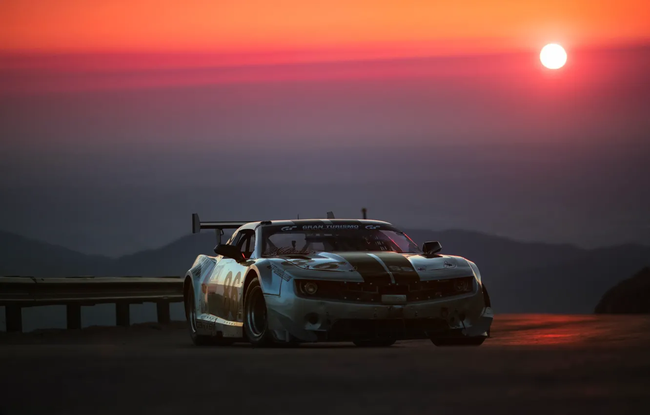 Фото обои солнце, закат, тюнинг, вечер, Chevrolet, Camaro