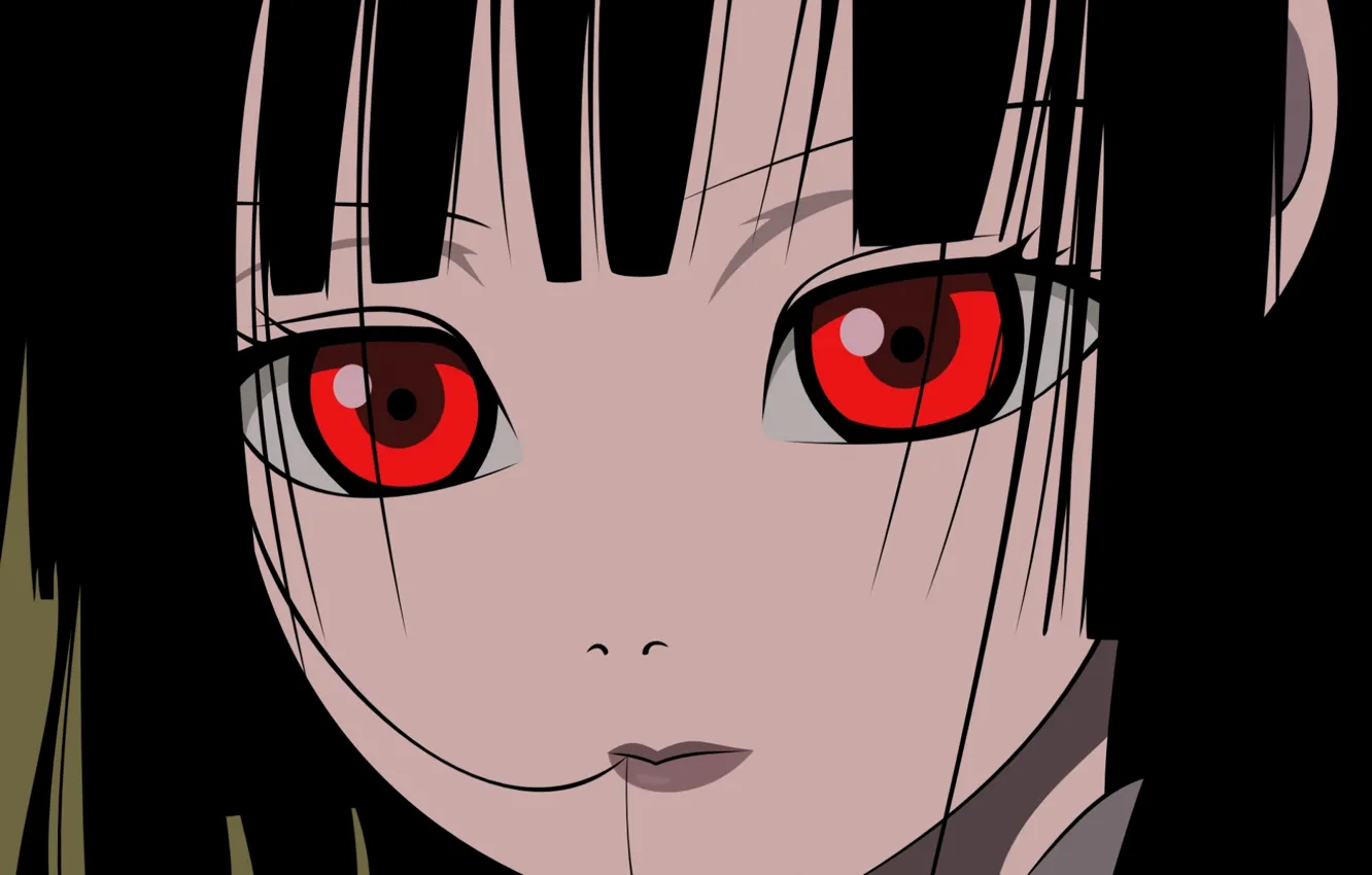 Фото обои взгляд, крупный план, лицо, красные глаза, чёлка, Enma Ai, Jigoku Shoujo, Hell girl