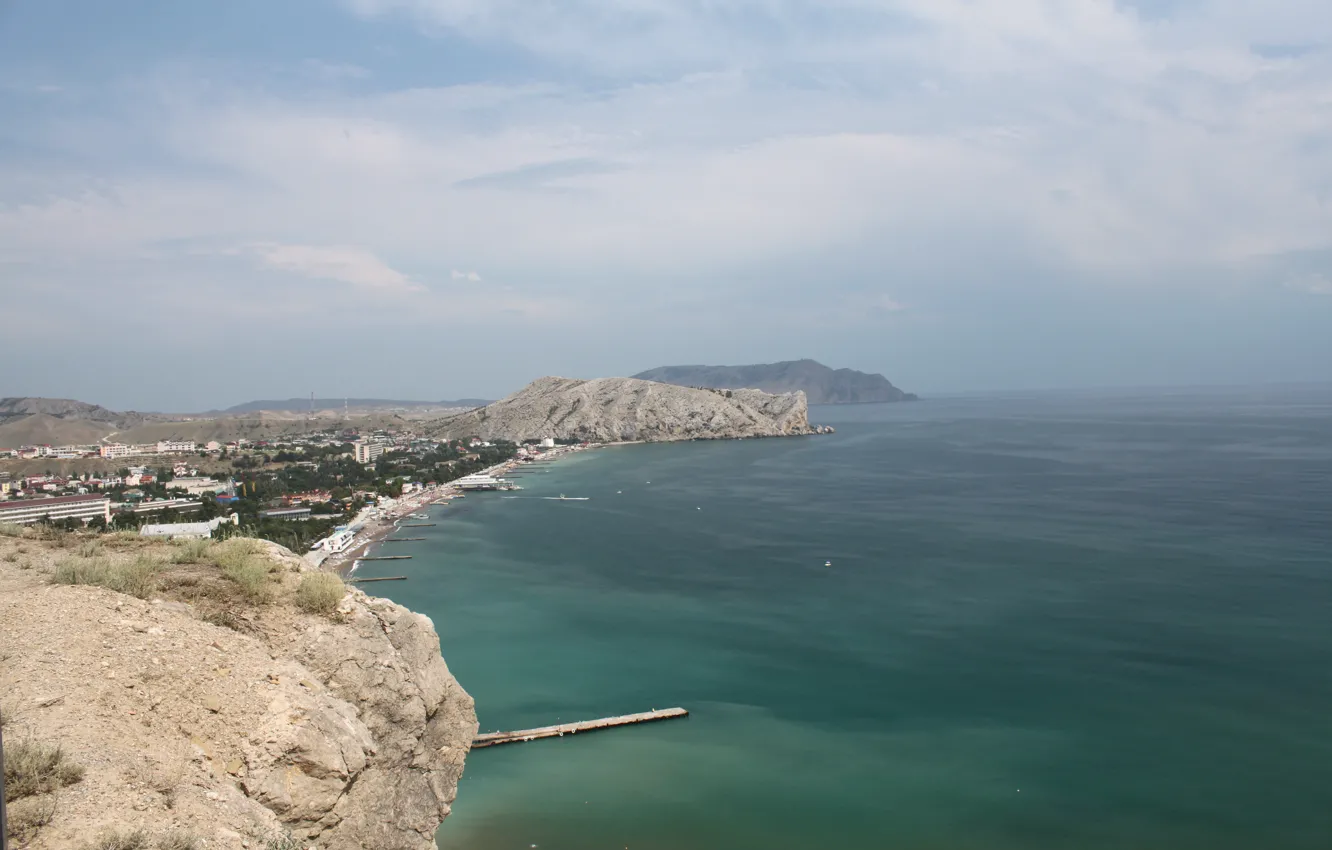 Фото обои море, горы, Россия, Крым, Судак, Генуэзская крепость