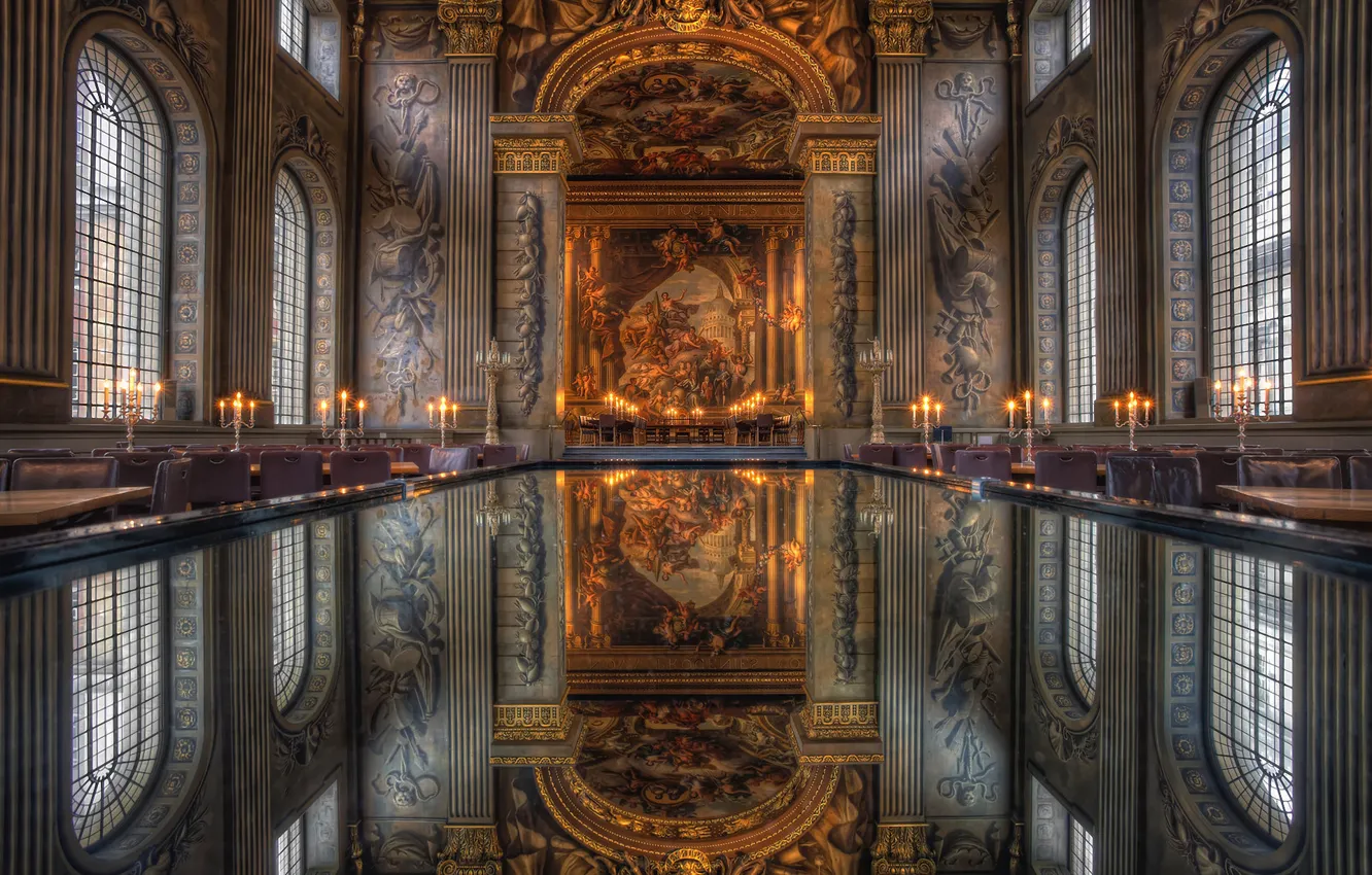 Фото обои отражение, London, Royal Naval College