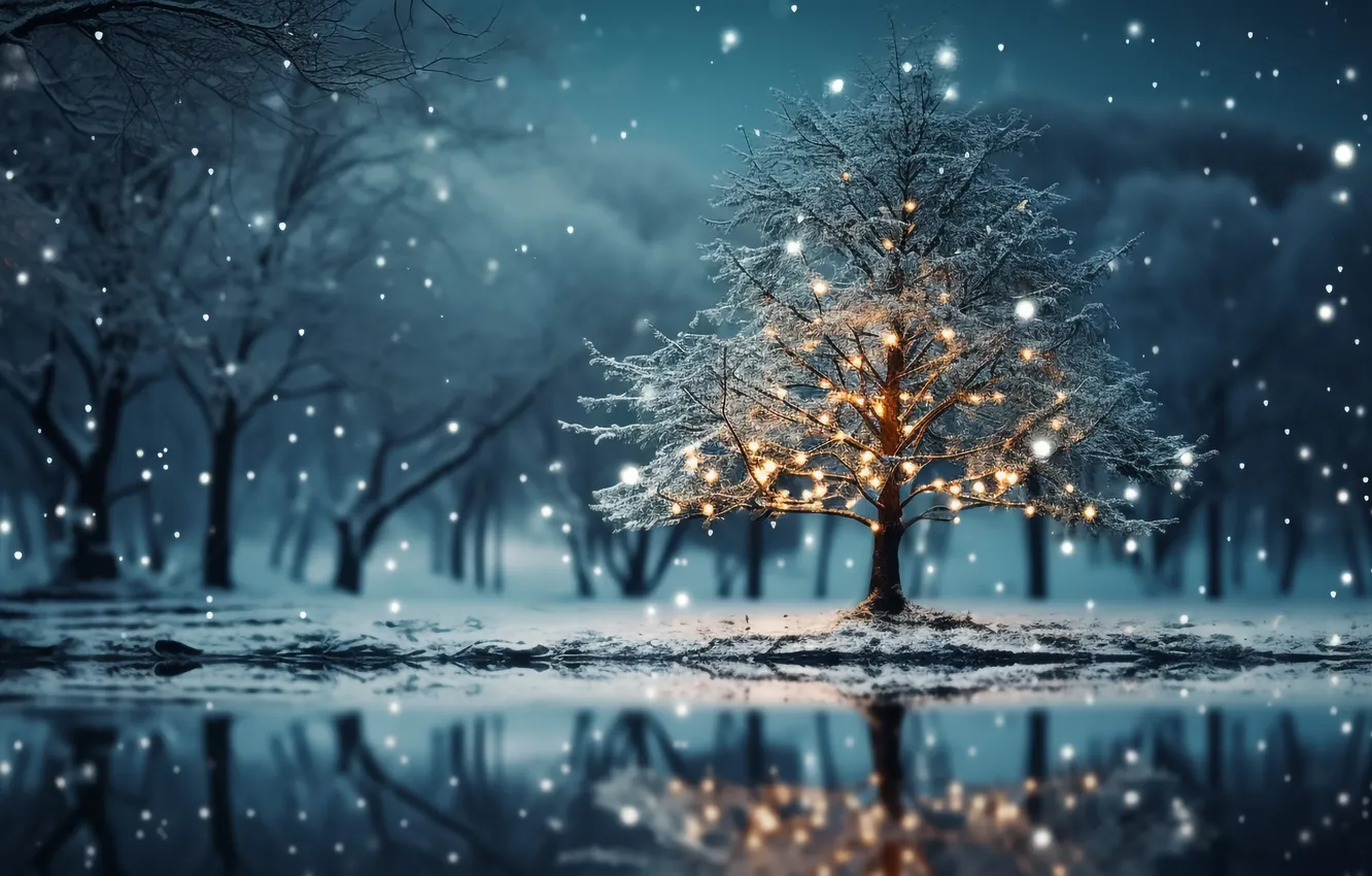 Фото обои зима, снег, Рождество, Новый год, Christmas, winter, snow, tree