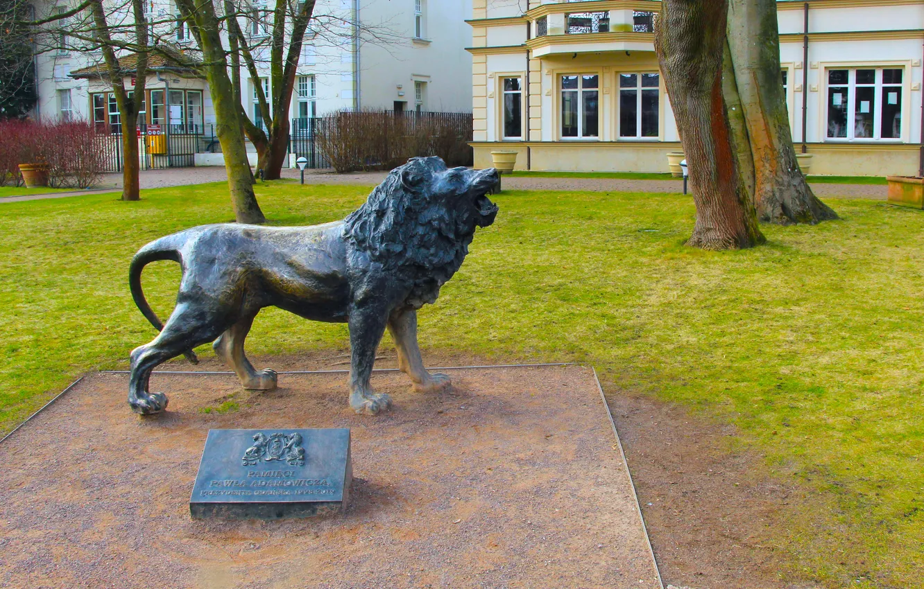 Фото обои park, lion, statua, monument