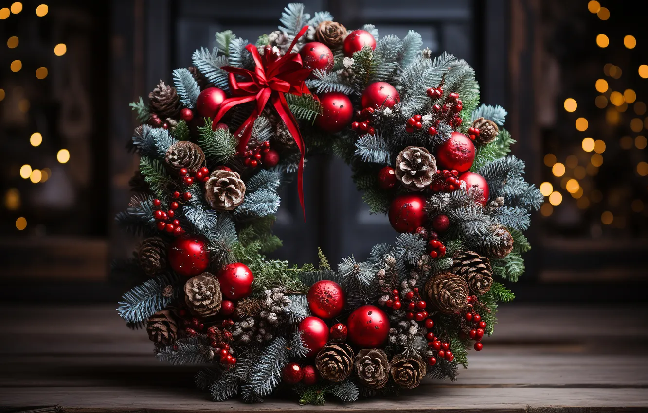 Фото обои украшения, Рождество, Новый год, new year, Christmas, венок, decoration, wreath