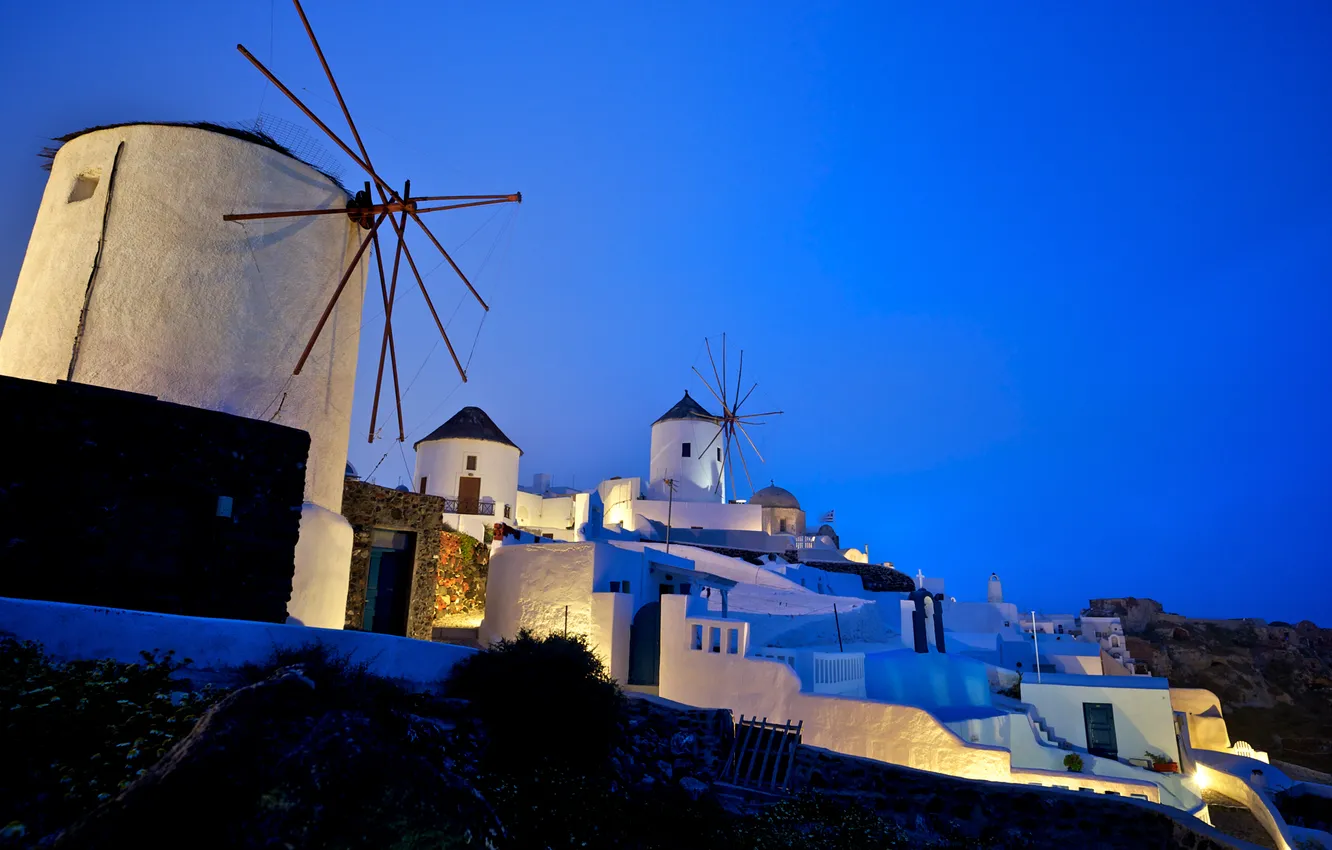 Фото обои Греция, ветряки, Oia, Greece