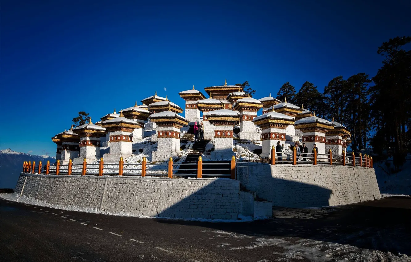Фото обои Бутан, Гималаи, перевал, ступы, Друк Вангьял Чортенс