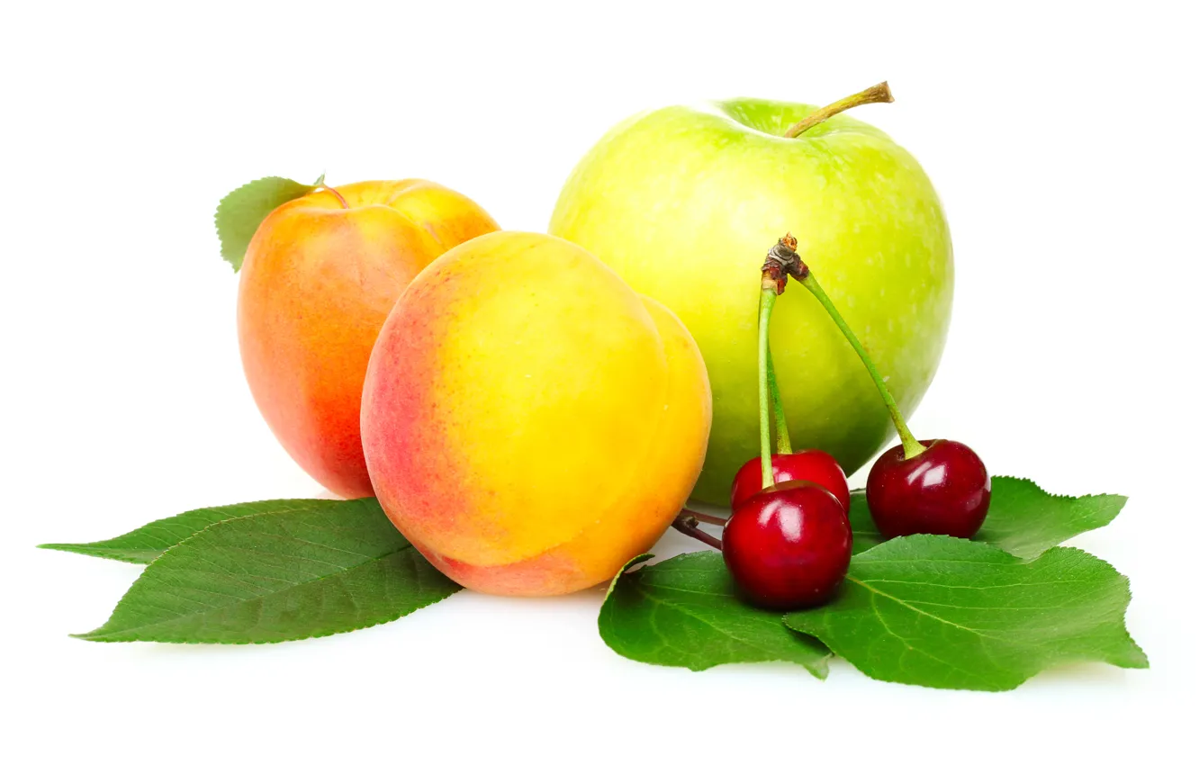 Фото обои яблоко, персики, черешня