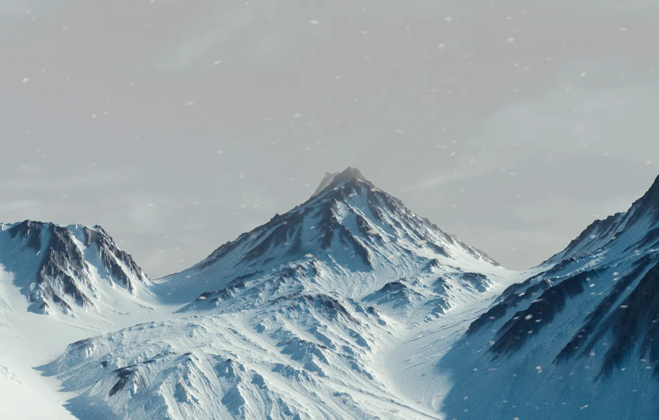 Фото обои снег, пейзаж, горы, арт, пик, rico cilliers, Background mountain tests