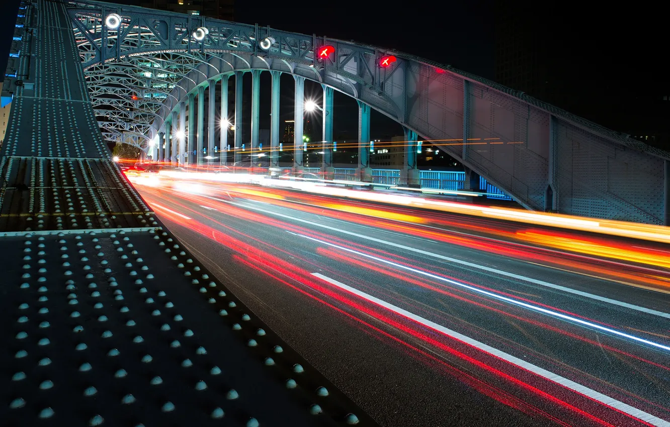 Фото обои light, bridge, night