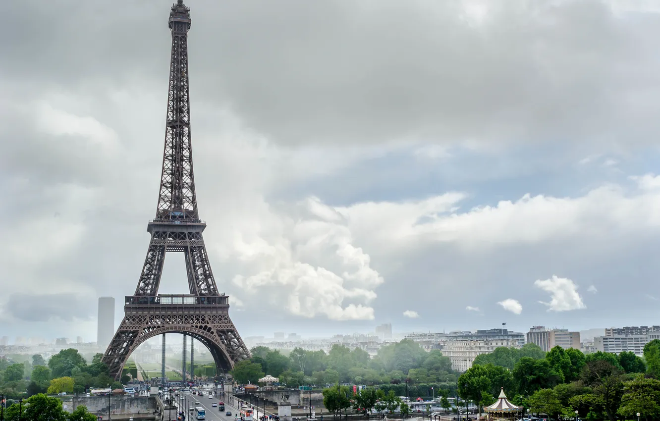 Фото обои лето, небо, облака, тучи, город, эйфелева башня, здания, париж