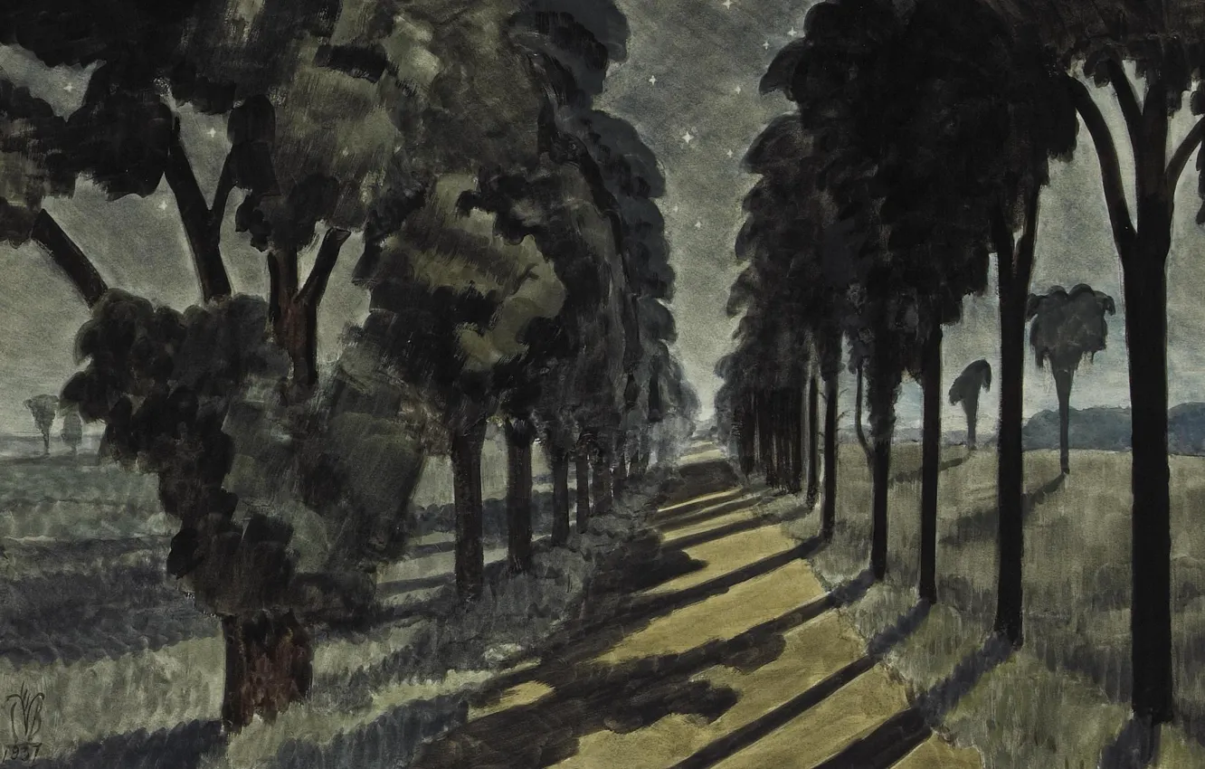 Фото обои Moonlight, 1937, Charles Ephraim Burchfield, Along a Country Road