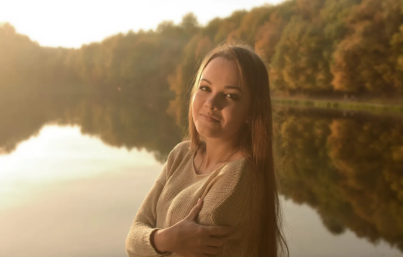 Фото обои осень, девушка, улыбка