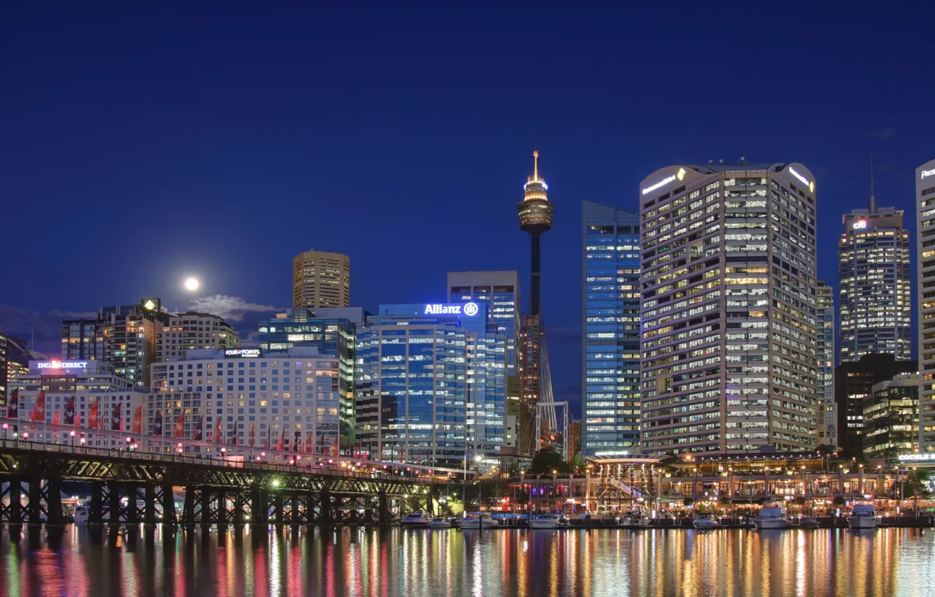 Фото обои город, Австралия, Сидней, ночной, как, телебашня, высотки, Australia