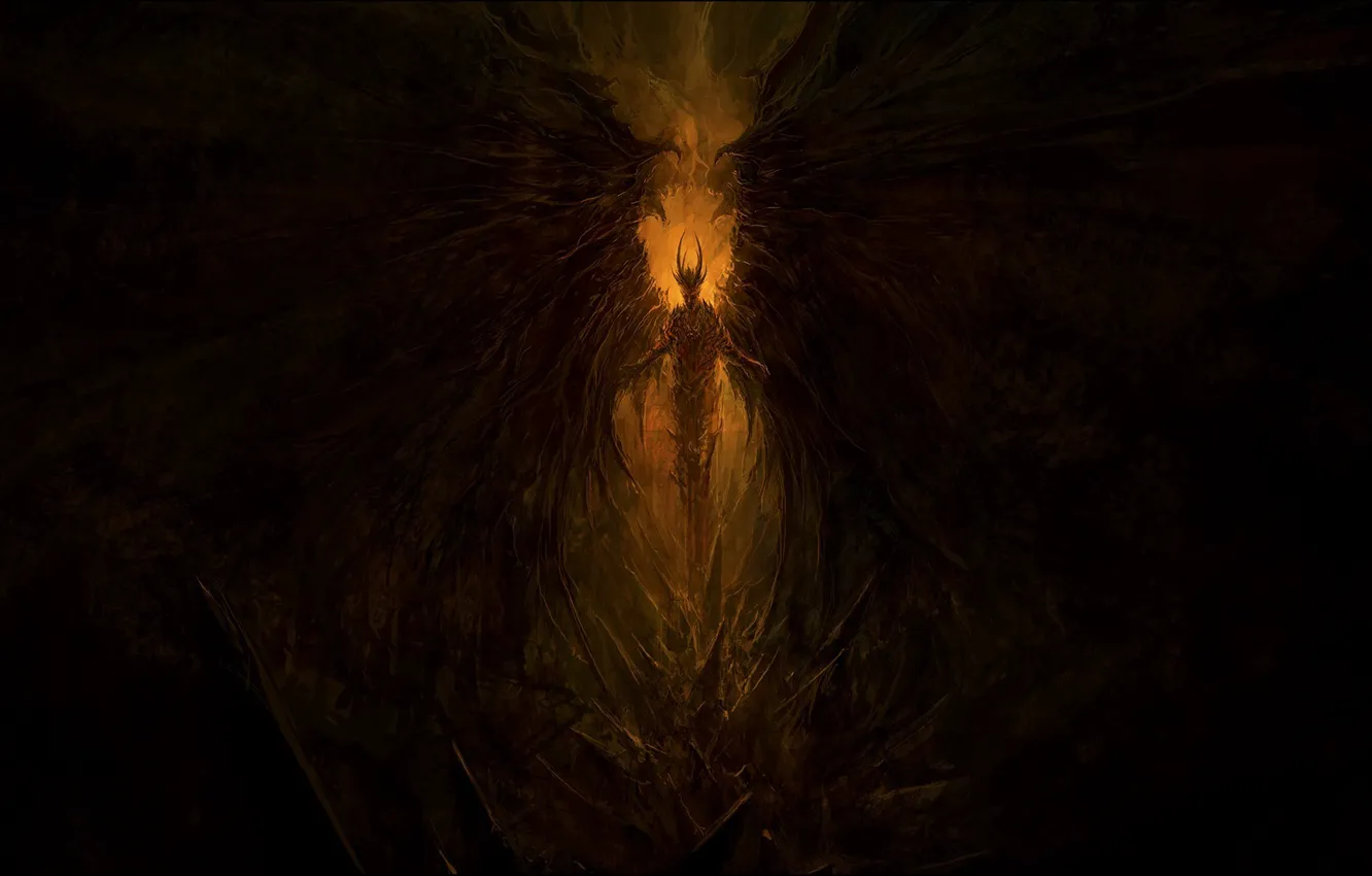 Фото обои фентези, мрак, демон, арт, шипы, Крылья