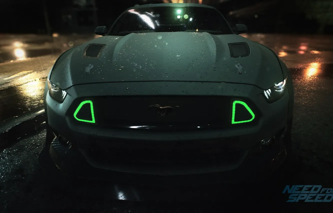 Фото обои машина, свет, фары, капот, лужи, Need for Speed 2015