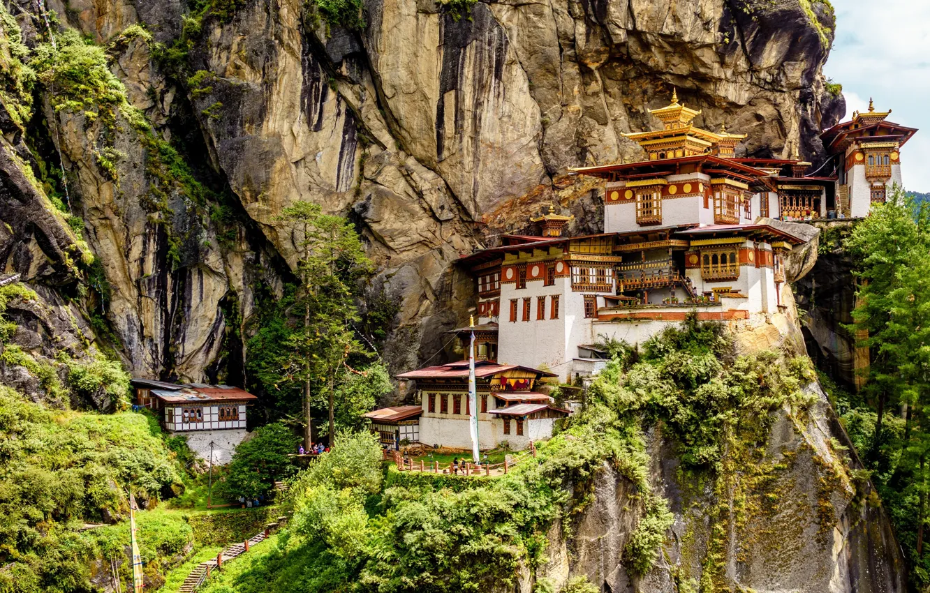 Фото обои Бутан, Asia, temple, cliff, buddhism, Bhutan, буддийский монастырь, Taktsang Monastery