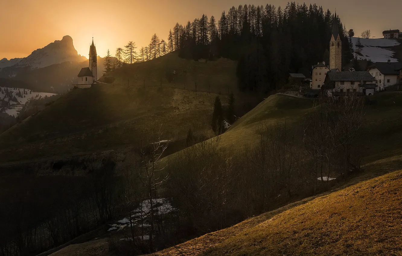 Фото обои peace, mountain, italy, church, dolomiti
