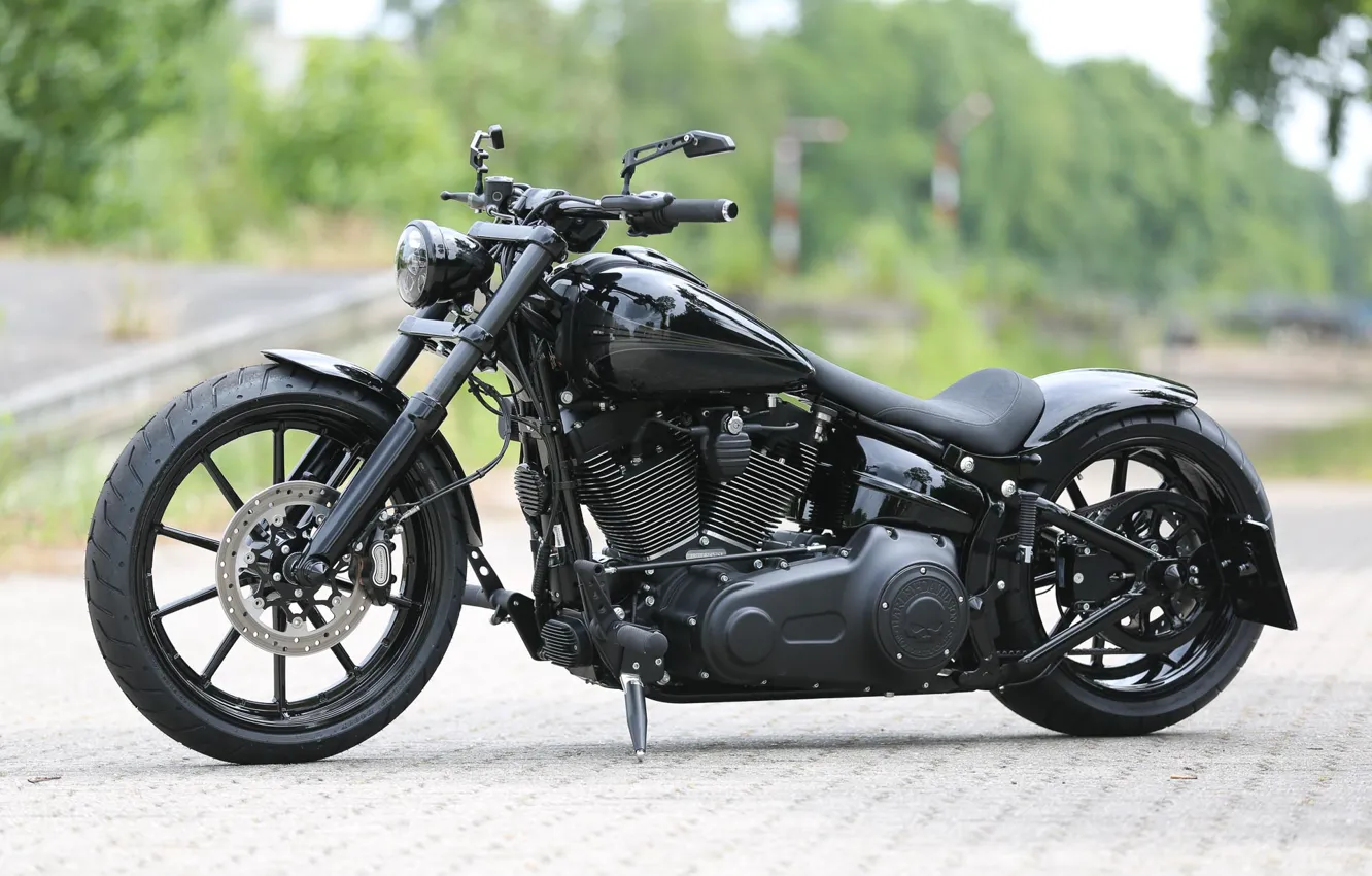 Фото обои Harley-Davidson, Custom, Motorcycle, Breakout, Thunderbike, Completely Black
